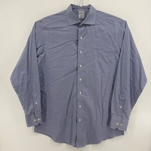Brooks Brothers Dress Shirt Men 16.5 36/37 Blue Check Cotton Non-Iron Regent